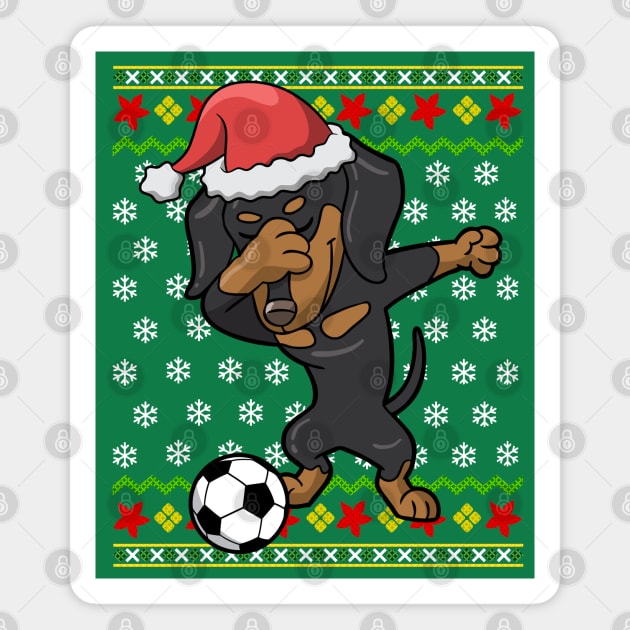 Soccer Dabbing Dachshund Dog Ugly Christmas Sweater Magnet by E